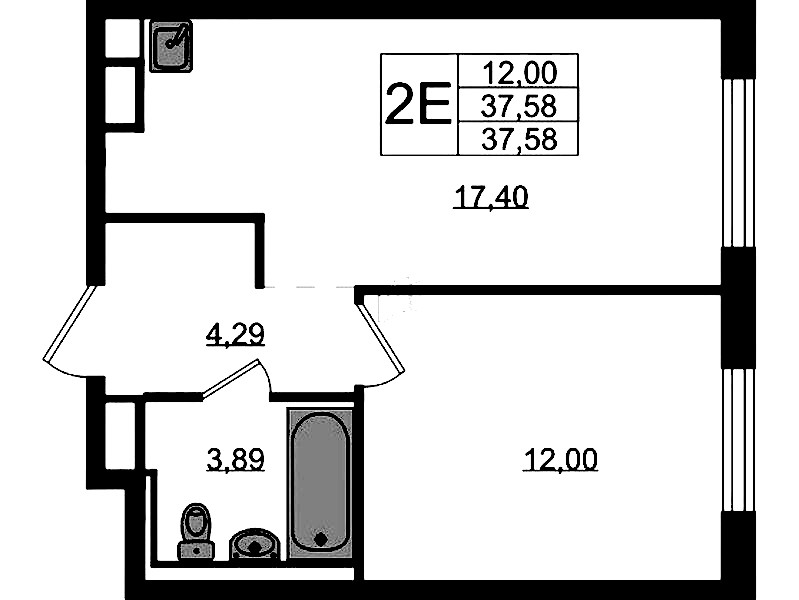 1-комнатная квартира 37.58 м², 10/12 эт., ЖК «Новые Лаврики»